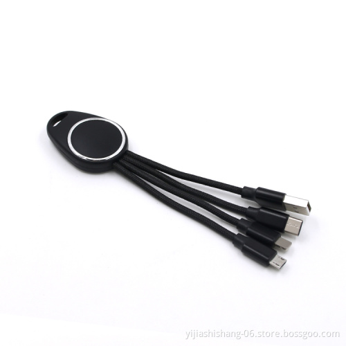 Yijiashishang 2020 New Universal Private Design 3 in 1 Charger cable With Light Up Logo OEM Shine Logo For Micro USB,iOS 8pin and USB-C